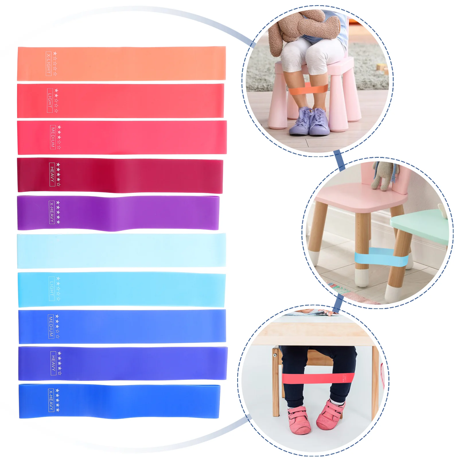 10 Pcs Buttocks Leg Elastic Band Office Kids Table Chairs Exercise Bands Tpe Bouncy Colored