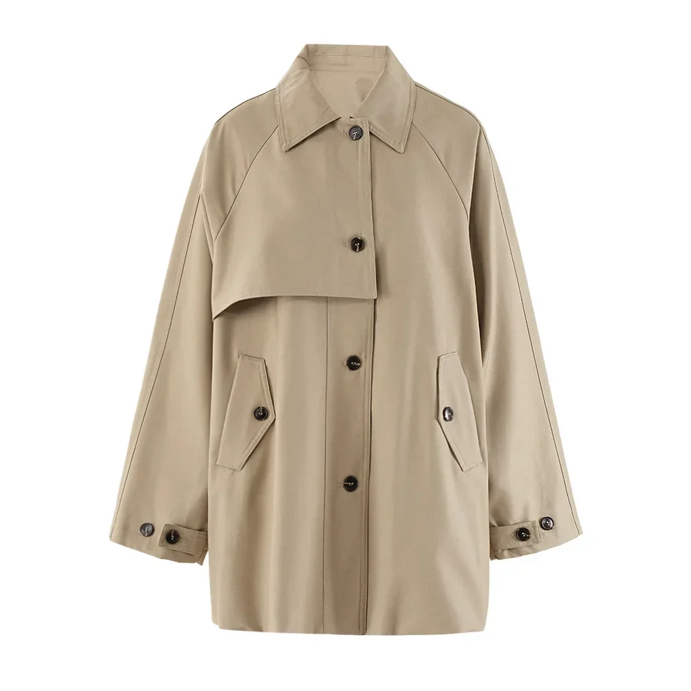 

SuperAen Casual Fashion Khaki Single-breasted Coat Women's Autumn New Lapel Loose Trench Coat