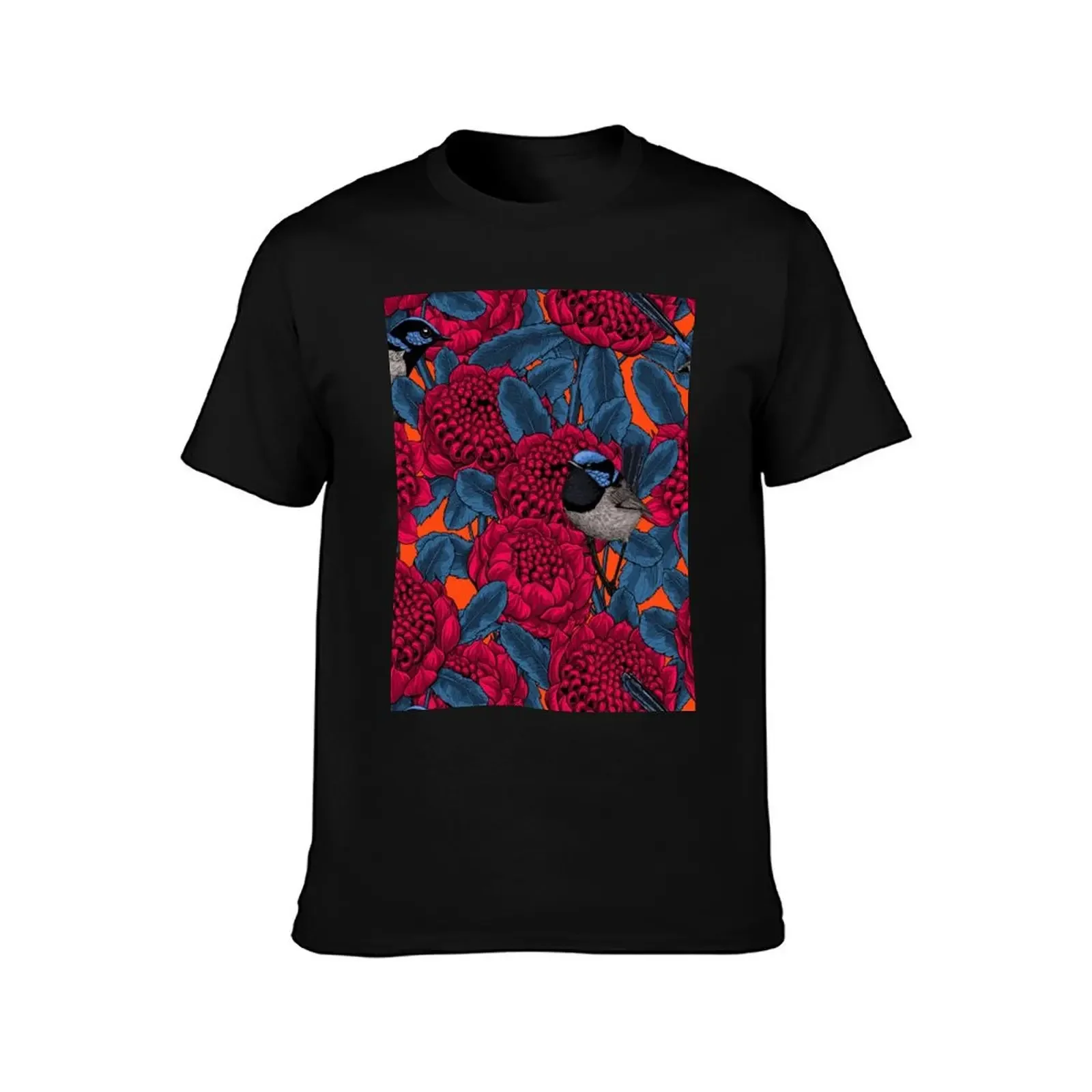 Red waratah and fairy wrens T-Shirt oversized graphic tee cotton man t-shirts rapper graphic tees mens tall t shirts