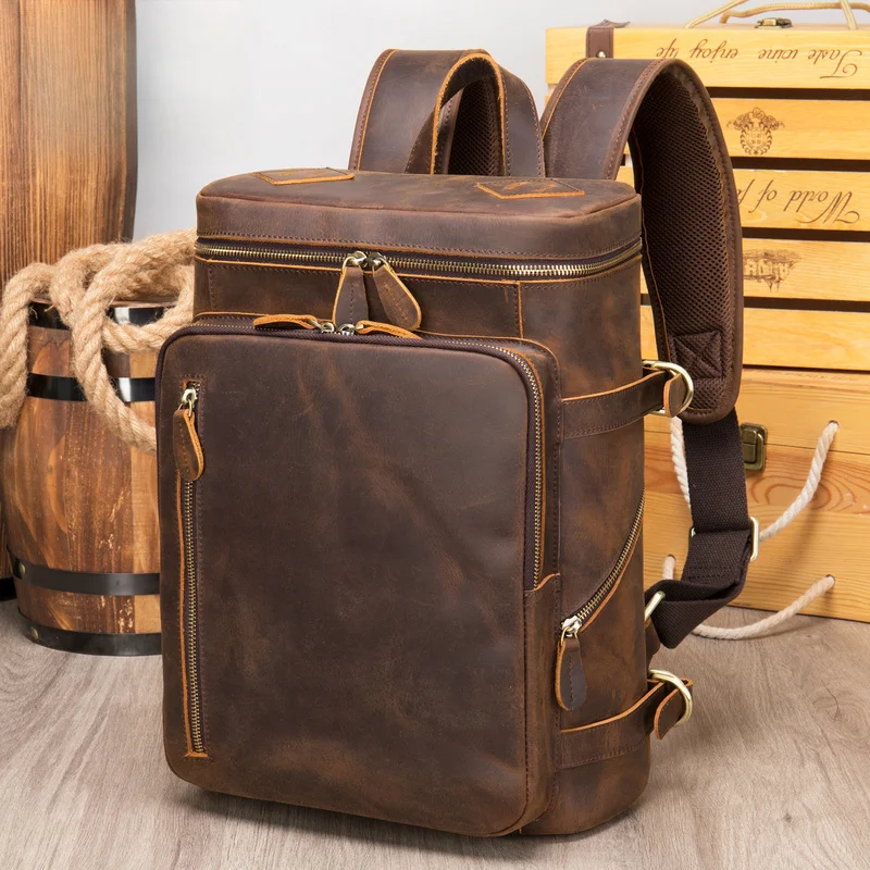 Travel backpack, large capacity, cross-border, double-shoulder bag, export goods, men's genuine leather double-shoulder bag