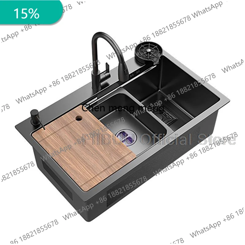 

Kitchen Sink Thickened 304 Stainless Steel Double Track Stepped Multifunction Large Single Slot Wash/Cut/Drain in One Full Set