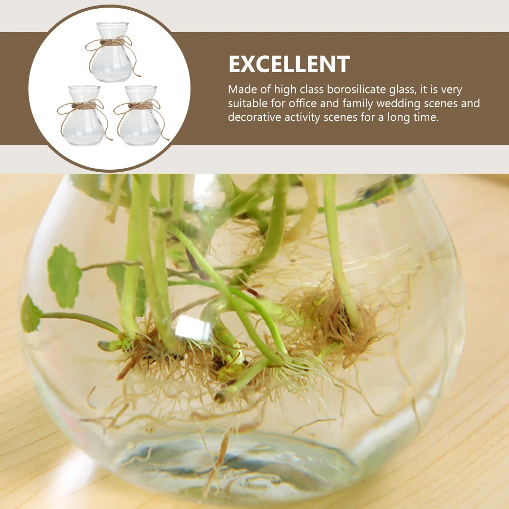 

3Pcs Transparent Vase Glass Flower Container Small Space Decor for Balcony Patio Office Home Wedding Banquet Party Decoration