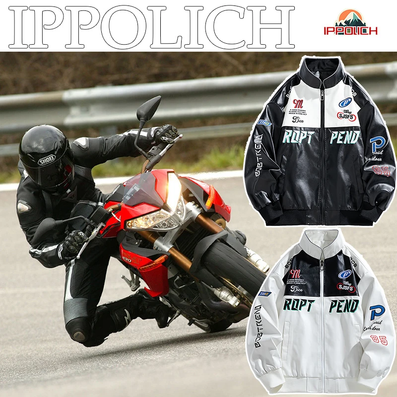 

Men Autumn Motorcycle Jacket Men Fashion New Biker Leather Jacket Male Embroidery Bomber Coat Racing Pu Overcoat Brand Clothing