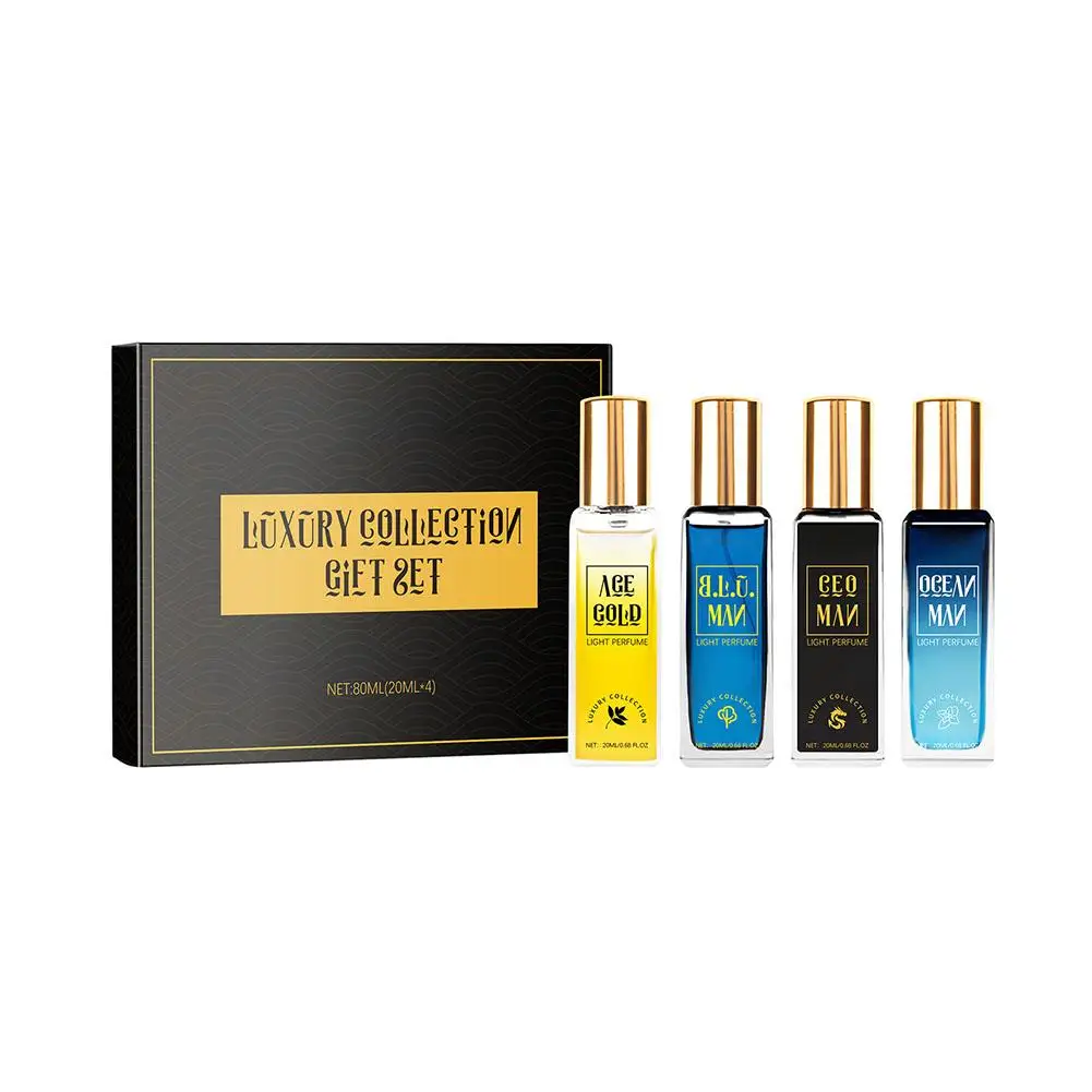 Caja de regalo con pulverizador de Perfume para hombre, conjunto de cuatro piezas, fragancia duradera, Colonia, aroma oceánico, atracción de mujeres, Perfume encantador Natural fresco