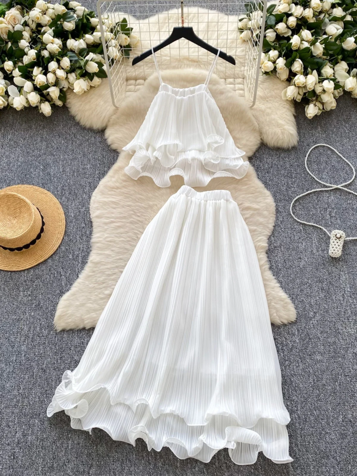 Ensemble Fairy Vaion pour femmes de 8 à 25 ans, haut à bretelles coupe-vent douces, jupe gorée taille haute, nouvelle collection 2025