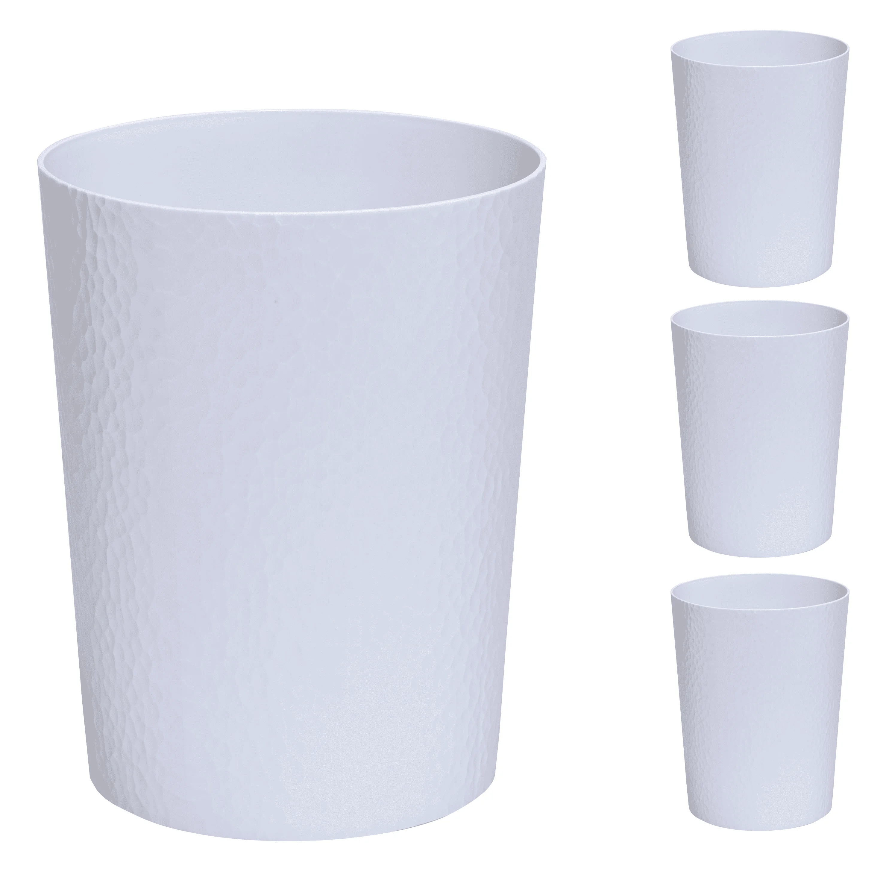 

4 Pack 2.6 Gal Hammered Textured Plastic Bathroom Trash Can, White