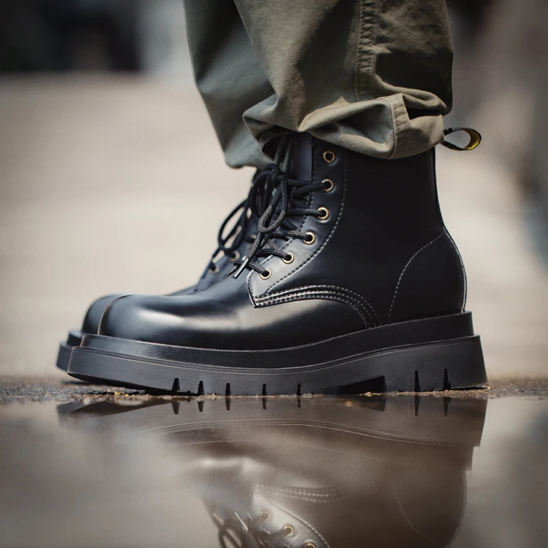 Maden Men's Vintage Cowboy Hight Top Boots Black Motorcycle Boot British Split Leather TPR Sole Work Safety Boot Outside Shoes