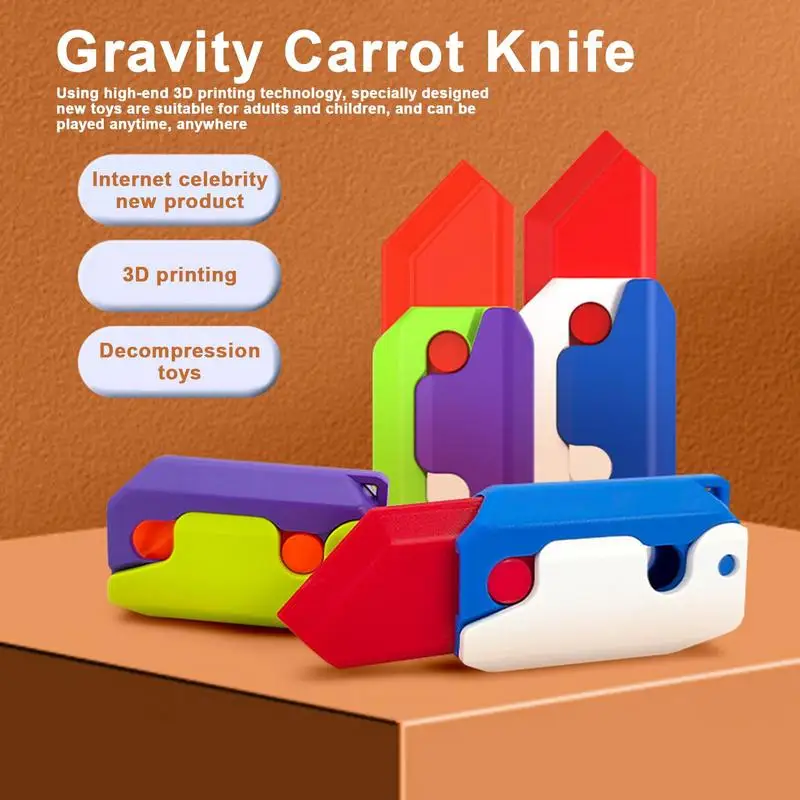 3D Carrot Gravitys Knife Fidget Toy Children Adults Decompressions Push Card Small Toy 3D Printing Plastic Luminous Carrot Knife