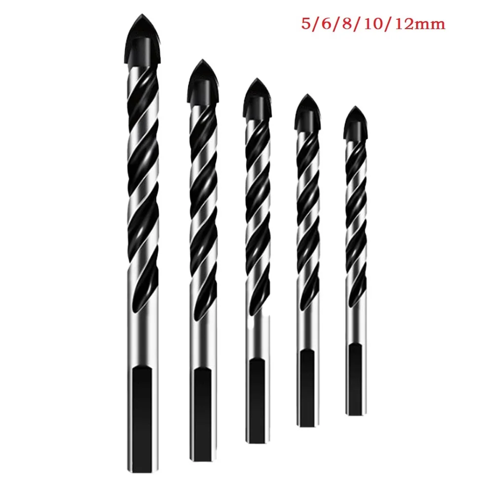 유리 드릴 비트 삼각형 드릴 비트, 시멘트 카바이드 드릴 비트, 전기 드릴 교체, 5mm, 6mm, 8mm, 10mm, 12mm, 1 세트