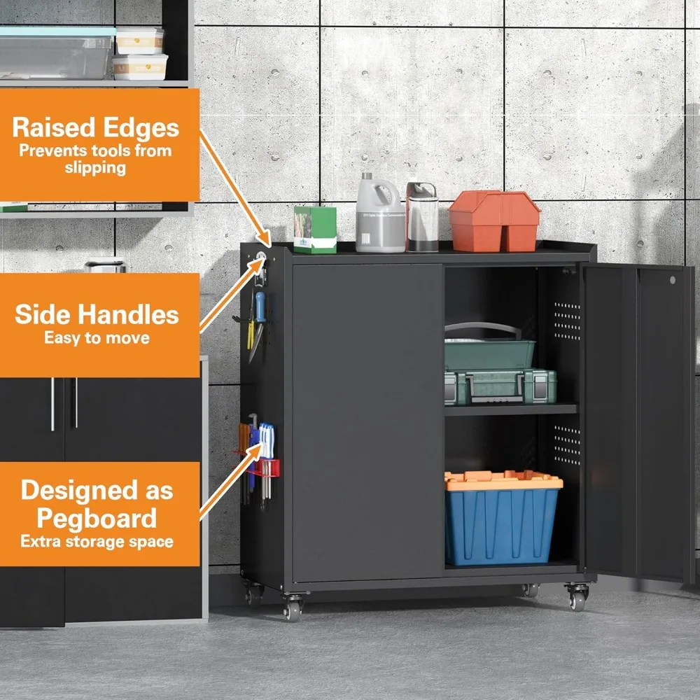 Portable Heavy-Duty Steel Tool Cabinet with Adjustable Shelves and Lockable Storage for Garage Organization