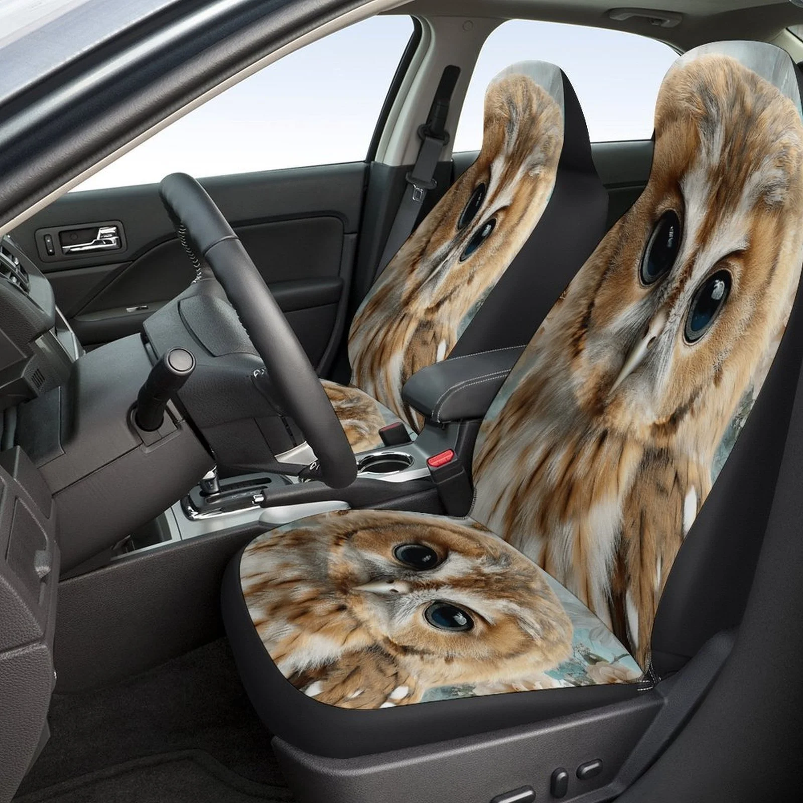 Set Of Car Seat Covers Featuring Owl Designs, Suitable For Various Vehicles. Stylish And Unique, This Complete Set Includes Cove