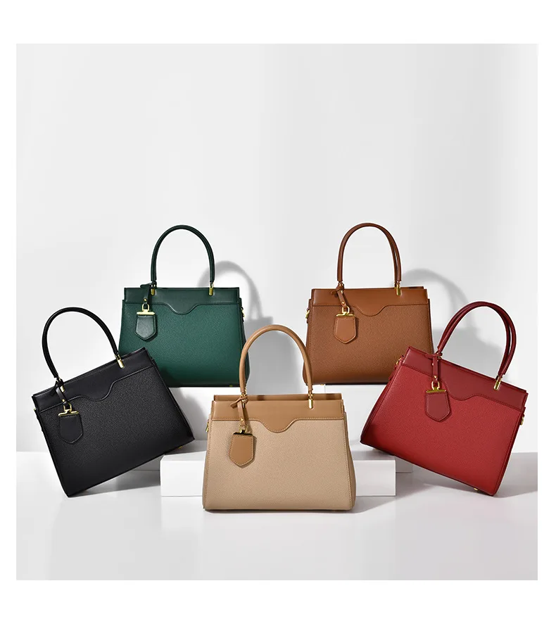 Two Tone Leather Satchel Handbag for Women, Adjustable Crossbody Strap Vintage Work Tote Bag with Pendant Tag Multi Colors
