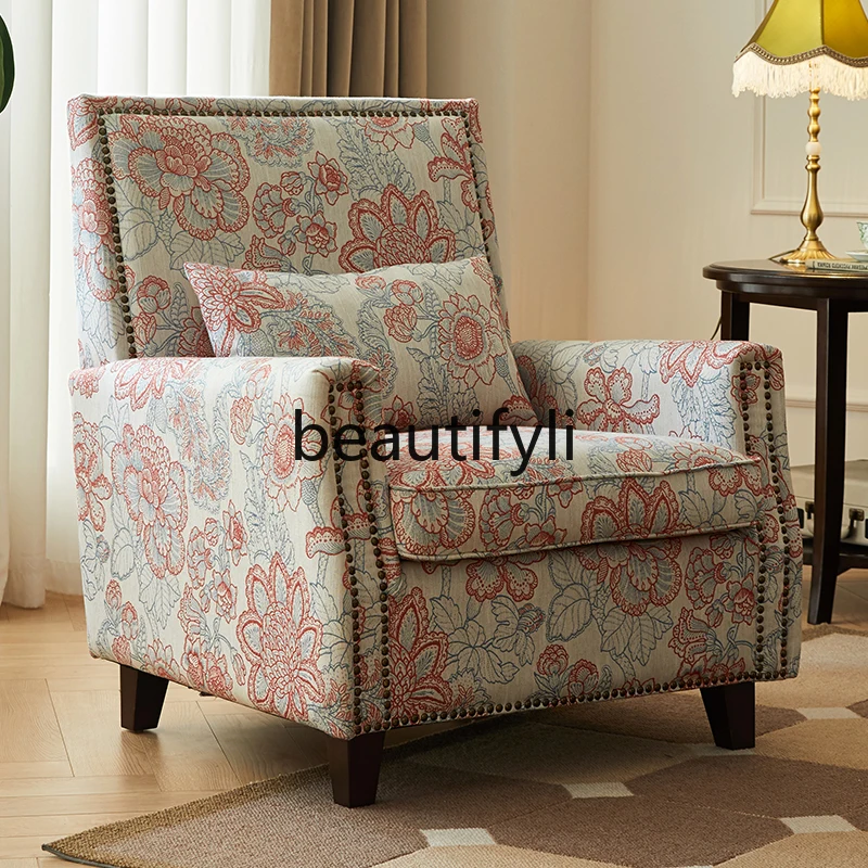 

Kanas American sofa chair light luxury leisure single chair retro tiger chair fabric sofa living room bedroom study