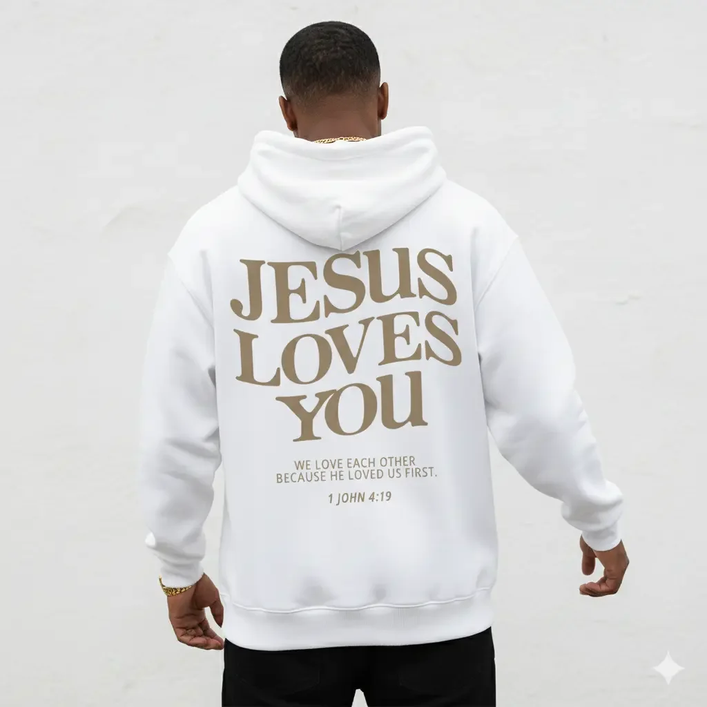 Men's Jesus Loves You Slogan Graphic Hoodie - Cotton Blend Long Sleeve Pullover Regular Fit | Soft & Breathable Fabric, Durable Print, Everyday Comfort, Machine Washable, Urban Streetwear City Outdoor