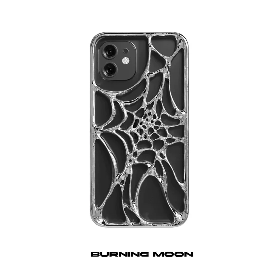 

Liquid spider web metallic hollow mobile phone case, suitable for iPhone