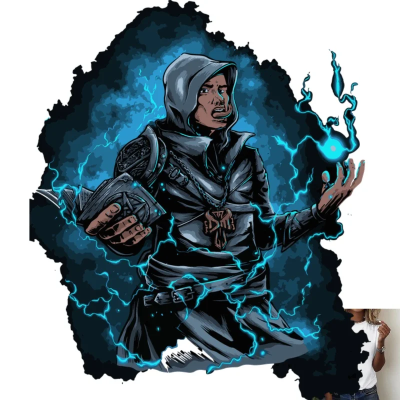 Trendy Magical Wizard Lightning Print Heat - Transfer White Ink Iron - on, Suitable for T - shirts/Canvas Bags/Clothing,