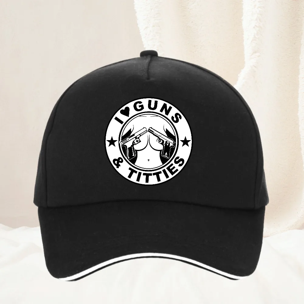 

LOVE GUNS AND TITTIES I Funny prints Baseball Cap Summer Unisex Fashion Humor Men Adjustable Hat Outdoor Golf hats