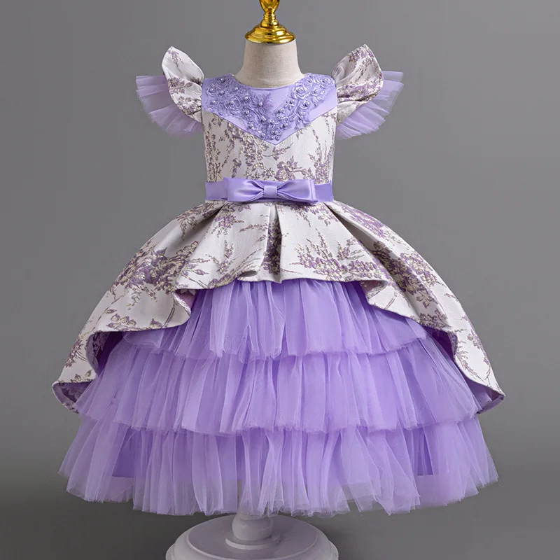 

Детское многослойное платье HETISO, фатиновое платье с вышивкой и аппликацией из бисера для детей 3-8 лет