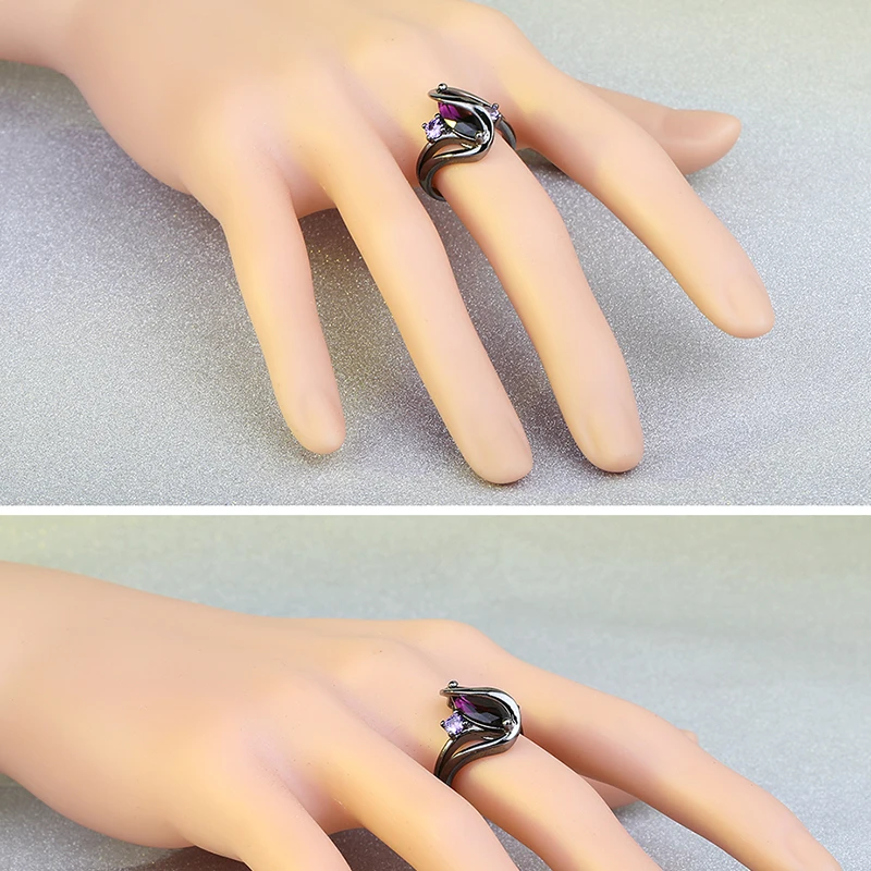 Gothic Fashion Black Gun Red Stone Ring With AAA Cubic Zirconia Rings for Women Crystal Jewelry Gift anillos mujer