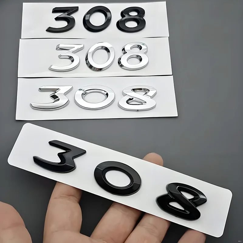 3D ABS Car Badge New 308 Letters Logo Emblem Chrome Black Auto Rear Trunk Decal Sticker Accessories For Peugeot 308 SW GT Line