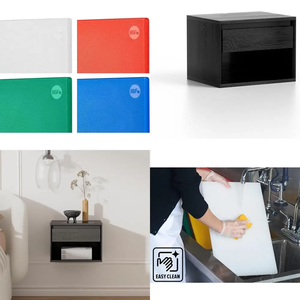 

Color-Coded Plastic Chopping Boards - 4-Piece Kitchen Set, 18x12x0.5 Inches, White, Red, Green, Blue, Durable Cutting Boards for