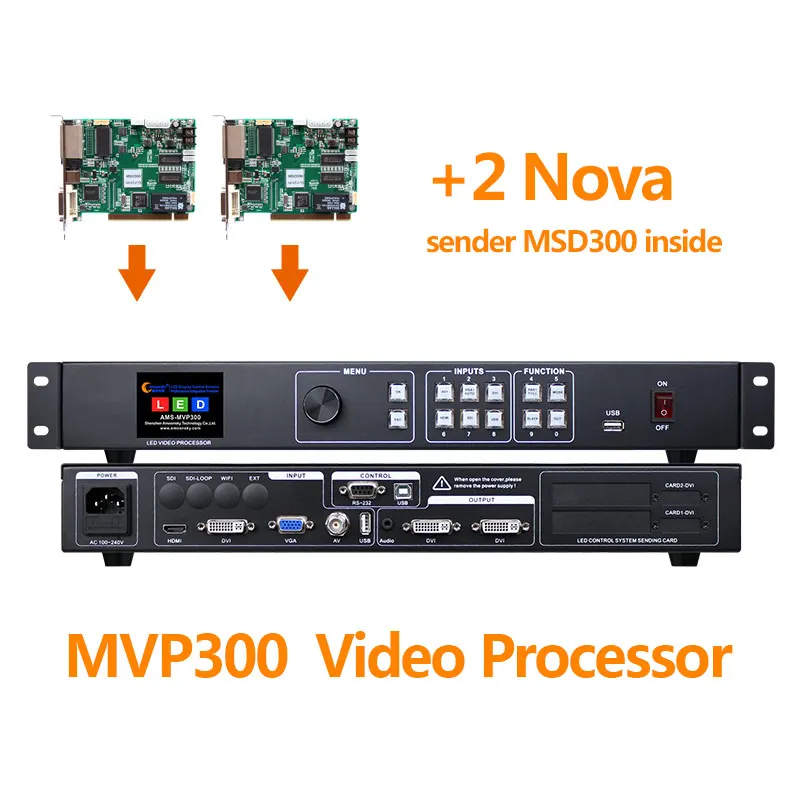 Podiumevenementen 2K LED-videoprocessor MVP300 met 2 STKS verzendkaart MSD300 Nova Star 4 Ethernet-poort voor led-cabine voor DJ