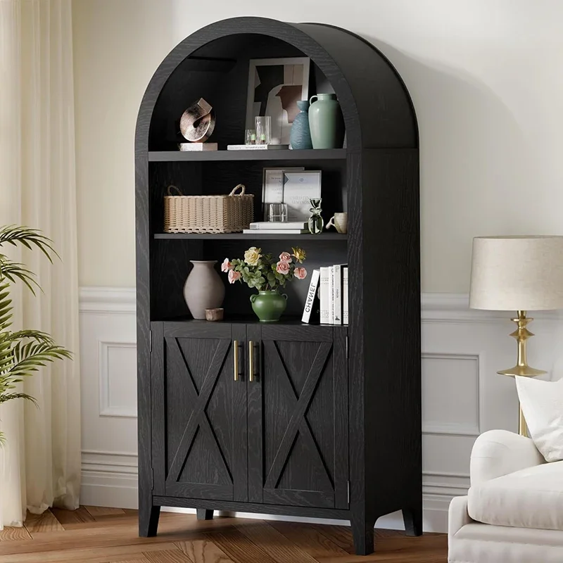 Arched Storage Cabinet Beech Wood Door 5-Tier Display Cabinet Farmhouse Buffet Cabinet Storage Perfect Dining Room Living Room