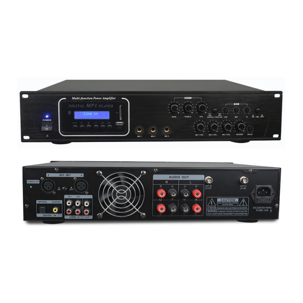 Amplificador de Potencia Profesional para Karaoke de 1000W y 2 Canales con Bluetooth, USB, SD, FM, DSP, FX, FBX y Anti-Howling para el Hogar, KTV, Bares, Discotecas y Fiestas