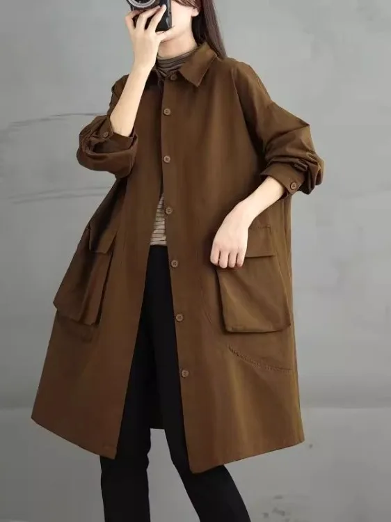 

Художественное винтажное свободное повседневное пальто средней длины больших размеров, осенне-зимняя женская одежда, корейская версия Tagl Commute Sle