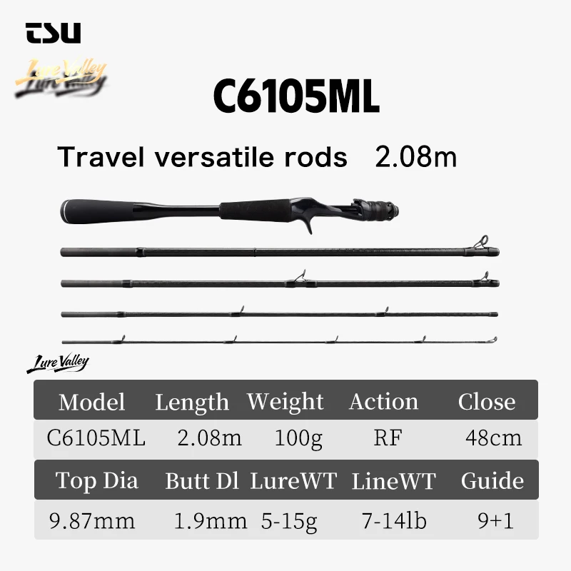TSURINOYA LURE VALLEY 5-delige spinhengel/castinghengel 1.98m 2.08m 2.28m 2.44m 2.7m FUJI A geleide ringen, veelzijdige reis- en basshengel