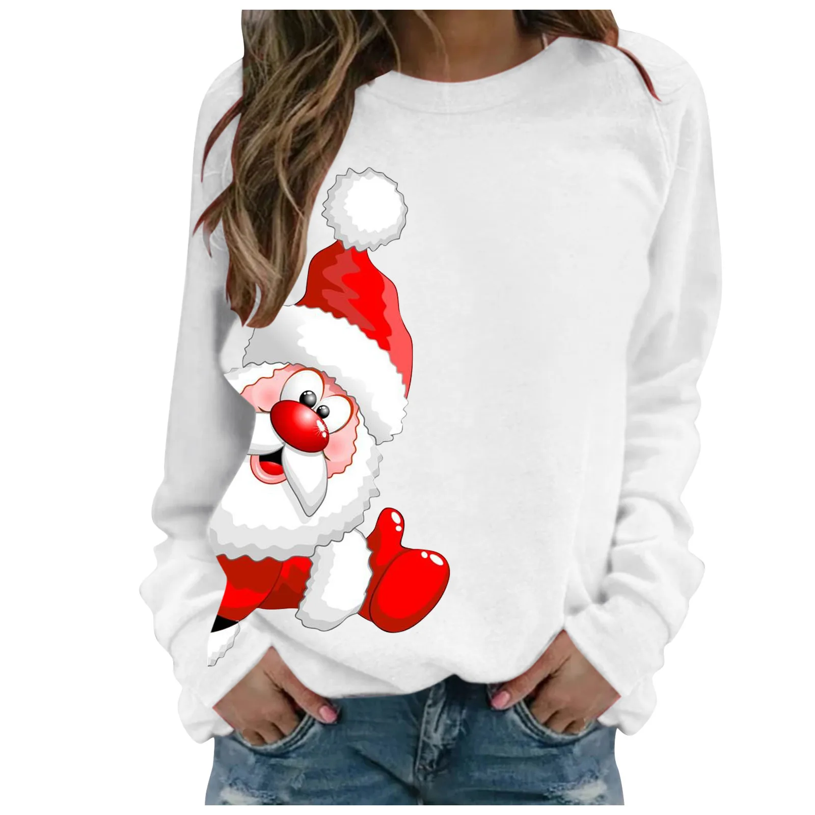 Female Graphic Sweatshirts Women Sweatshirt Long-Sleeved Printed Top Casual Pullover Christmas Holiday Cartoon Print Tops худи