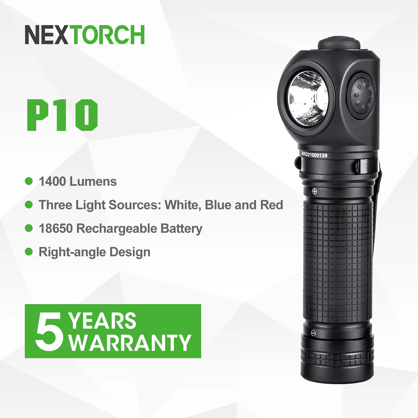 

Nextorch P10, Tactical Duty Flashlight with Multiple Light Sources, 1400 Lumens 90 Degree Right Angle Torch Light