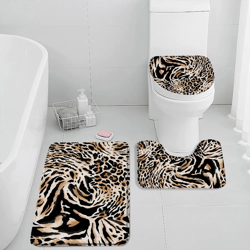 Leopard Pattern Bath Mat Set Panther Wild Animals Modern Fashion Bathroom Decorations Bathtub Rug Home Carpet Toilet Lid Cover