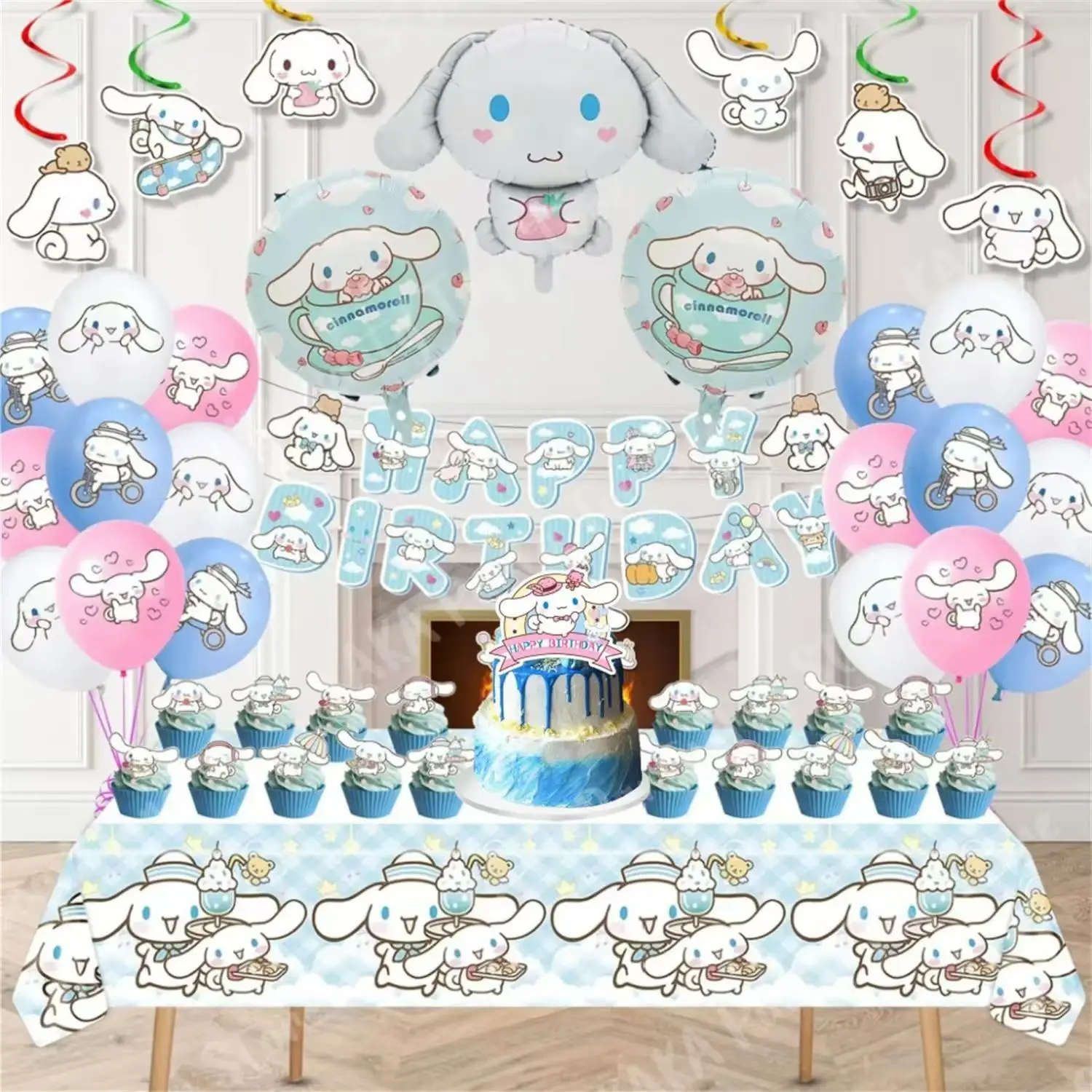 Cute dog birthday party tableware disposable banner cake topper hanging flag cute dog cinnamoroll balloon birthday decoration - view 3