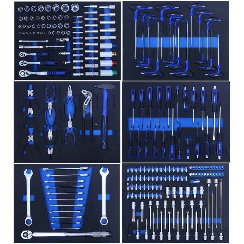 Toolbox with 245pcs EVA Foam Garage Tool Kits and Steel Material Tool Set for Workshop Auto Repair Maintenance