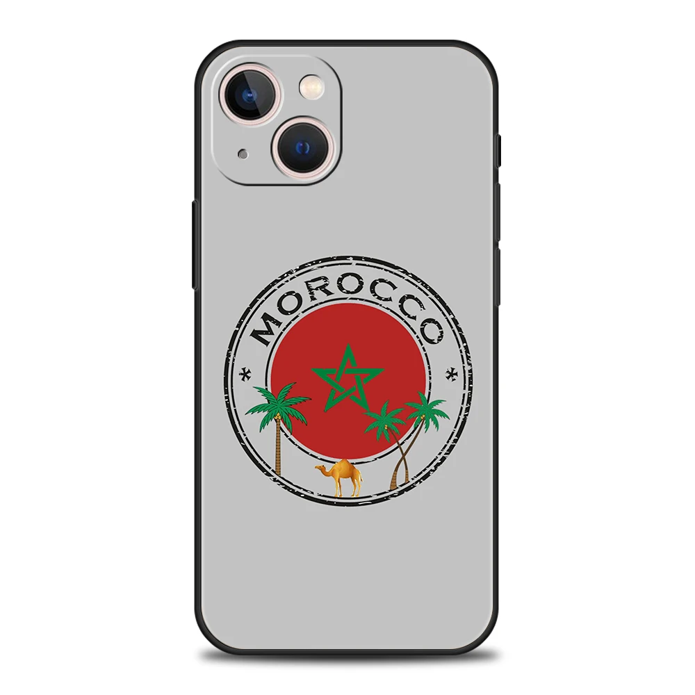 Morocco Flag Passport Luxury Phone Case For iPhone 11 12 13 14 15 16 Pro Max Mini X XR XS 7 8 Plus SE Silicone Cover Black Funda