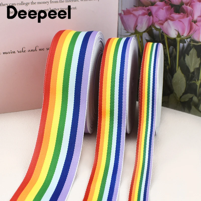 10Yards Deepeel 15-38mm Rainbow Nylon Webbing Stripe Ribbon Tape for Backpack Bag Strap Garment Pet Rope DIY Sewing Accessories