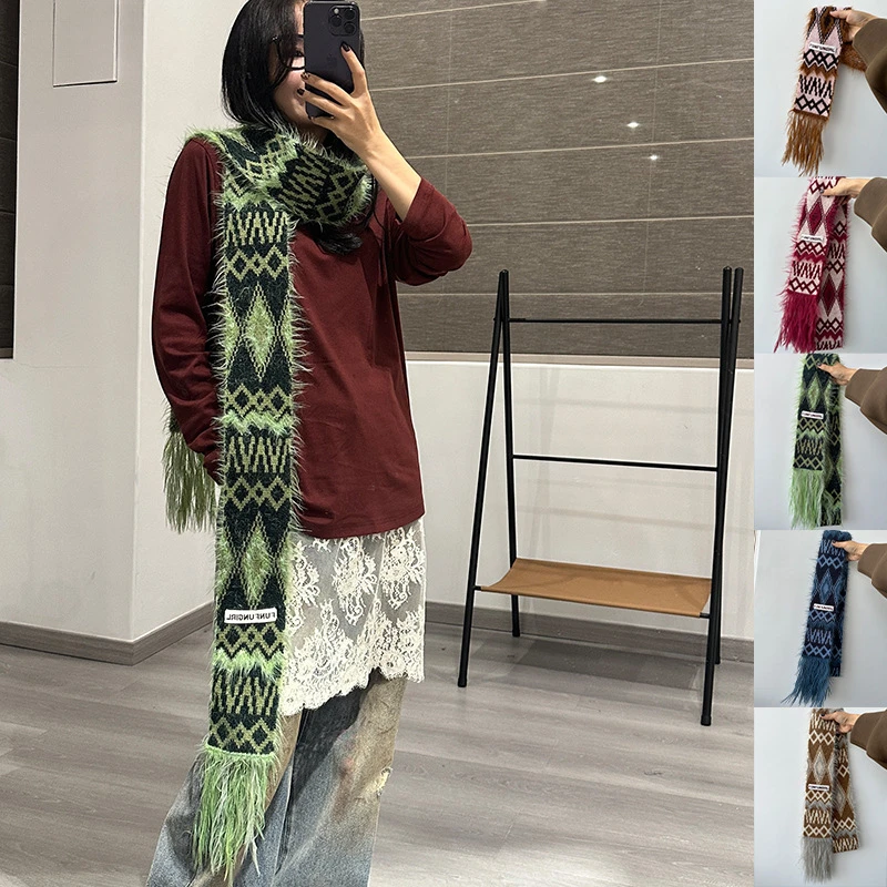 New Korean Version Ins Warm Retro Scarf Women Autumn Winter Versatile Chic Student High-end Knit Small Scarf Female Y2K Muffler