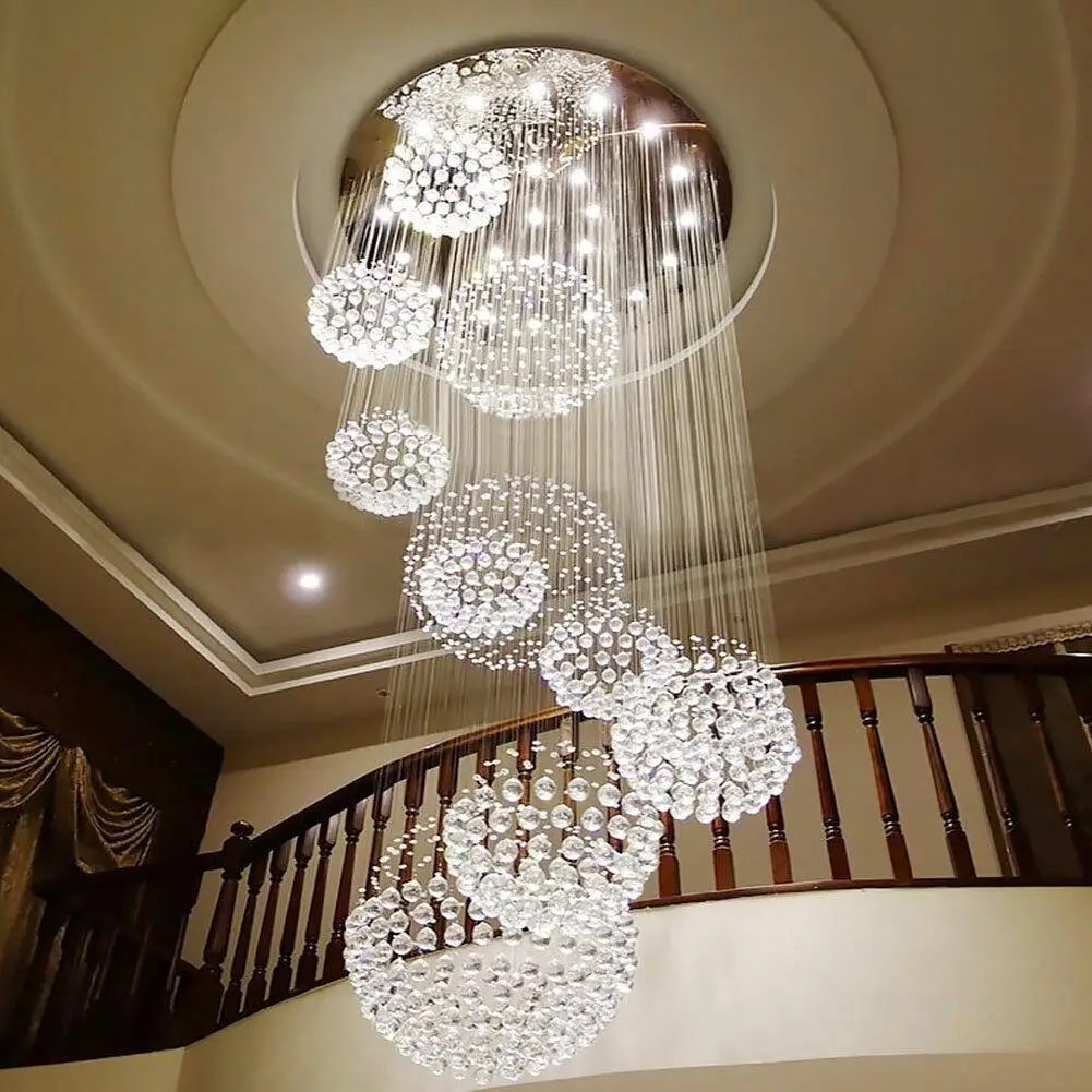 Luxury Crystal Rain Drop Spiral Pendant Lamp Ceiling Chandelier Dia 31.5 inch Stair Lobby Hall Chandelier LED