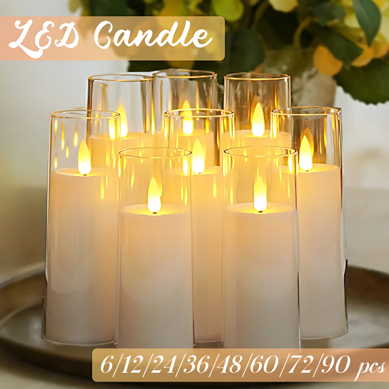 

6-90PCS Acrylic Cup Led Candles Wedding Flickering Flameless Candles Battery Operated Artificial Candle Concert Activities Decor