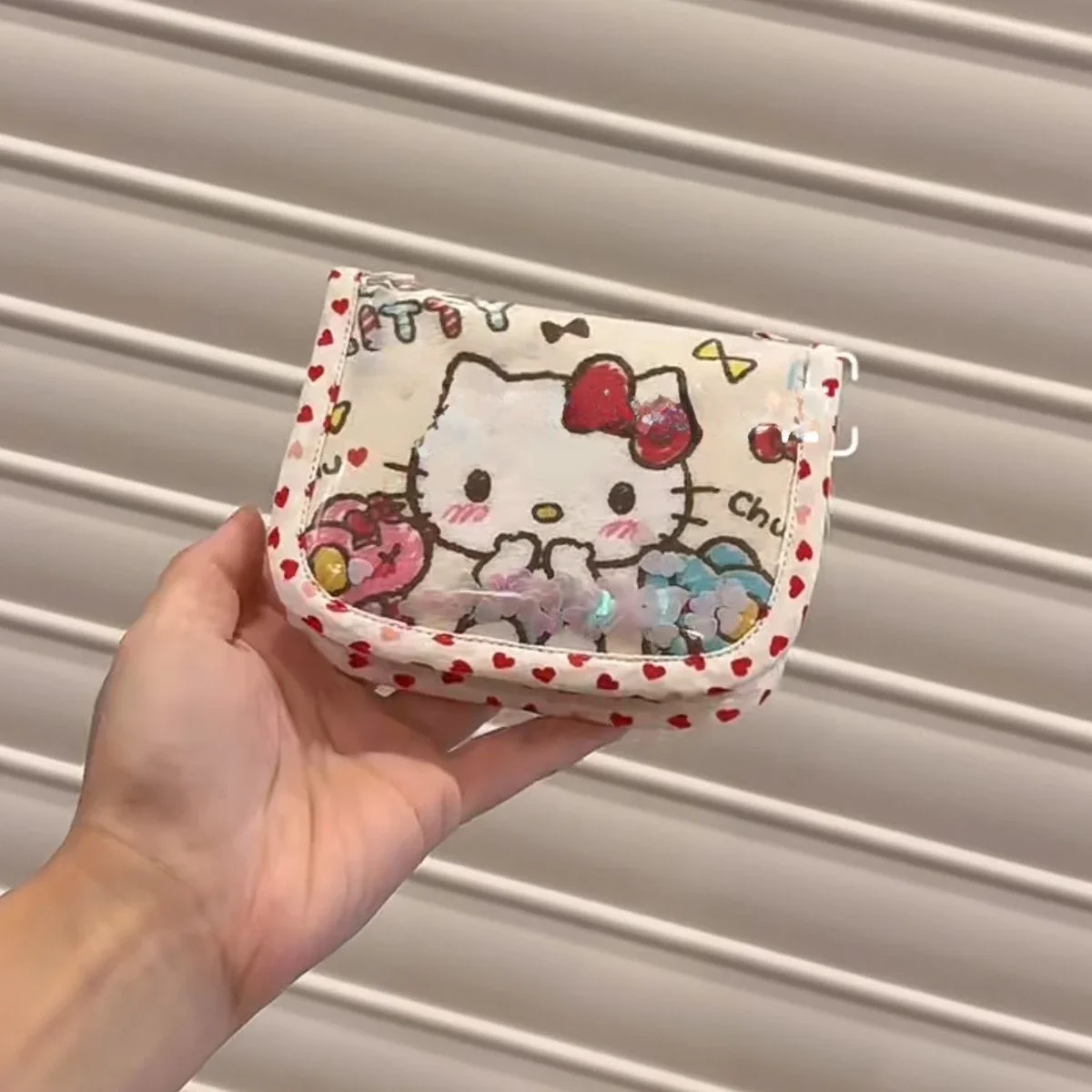 Hello Kitty-Mini billetera de 50 años para chica, bolsa de almacenamiento de accesorios versátil, tarjetero transparente de dibujos animados, monedero, regalos de navidad