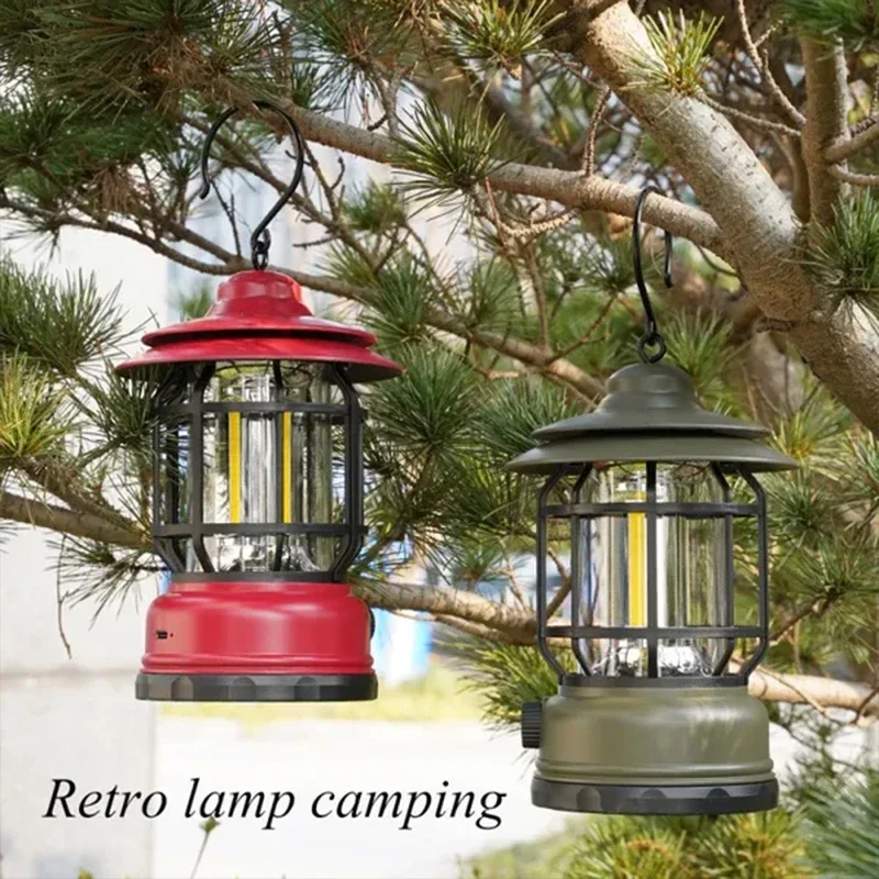 1-2Pcs Retro Camping Lamp USB Rechargeable Lantern Camping Light Lighting Lantern Lamp Torch Outdoor Camping Light Waterproof