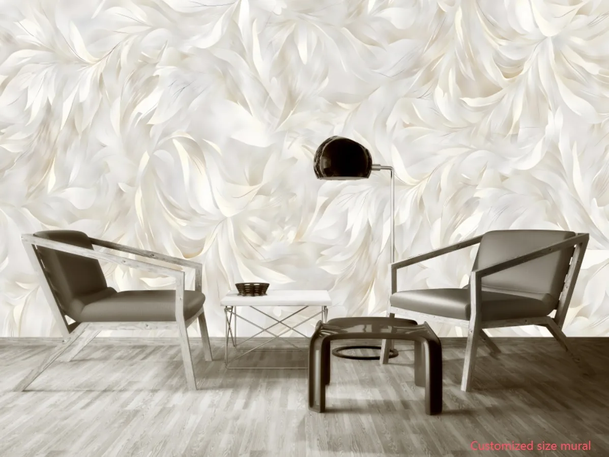 Customized Mural Cream Style Abstract Art Feather Flower Pattern Wallpaper Leaf Feather Bedhead Sofa Background 3d wallpaper