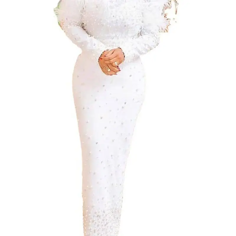 مثير التفاف Bodycon الدكتور لؤلؤة مزين المرأة Ele ثوب طويل سستة Sle الزفاف الدكتور عبر الحدود وصول جديد