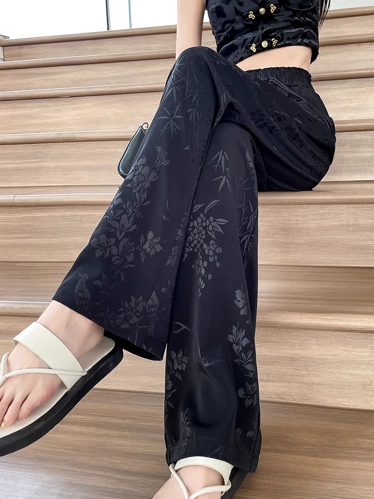 

Black High-Waist Straight Leg Pants Women's Summer Thin Hanging Wide Leg Loose Casual Pants Korean Style Comfortable Trousers