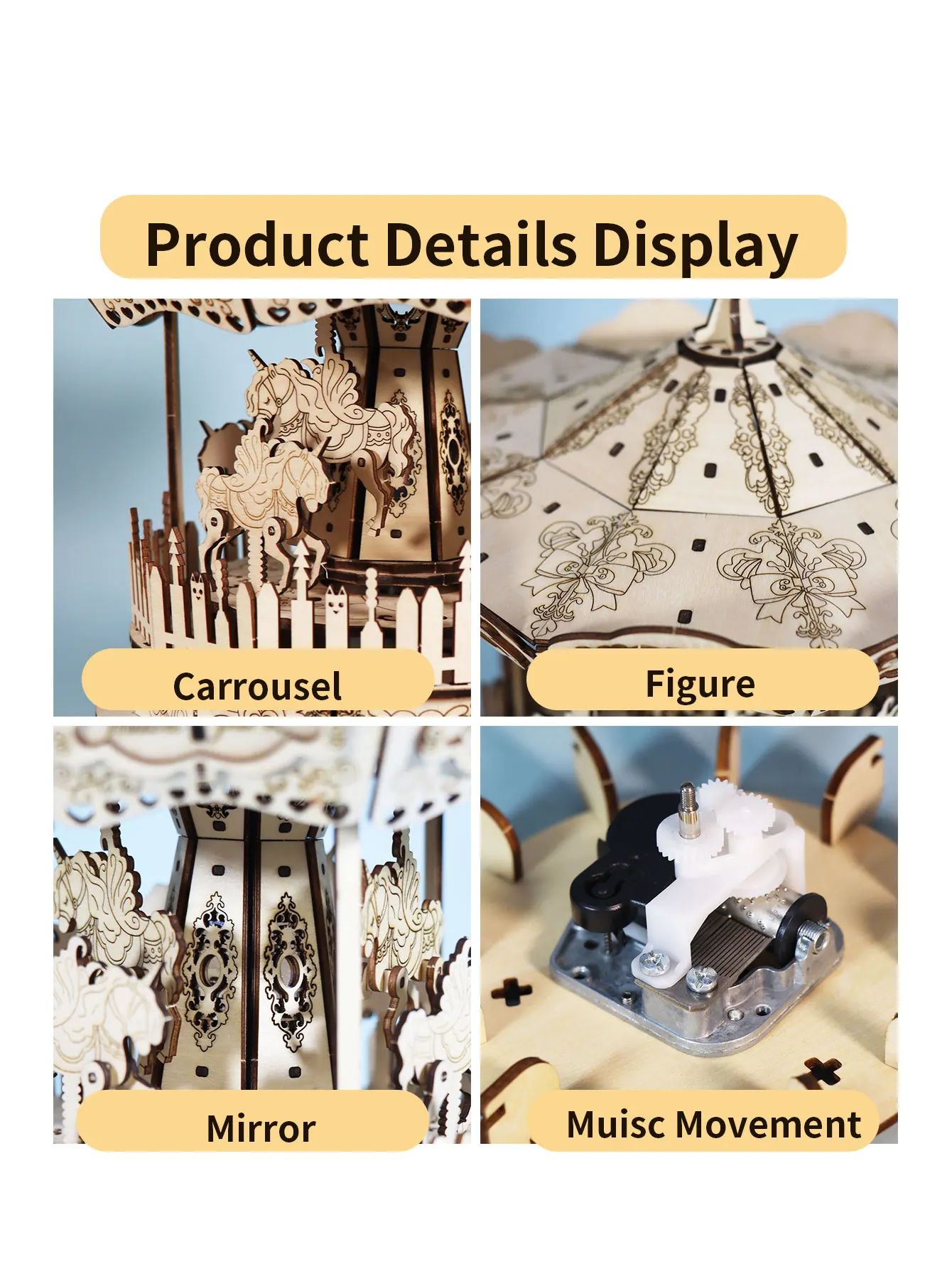 Carillon con carosello puzzle in legno 3D Kit modello You Are My Sunshine per adulti Compleanno Natale Regalo unico per le donne