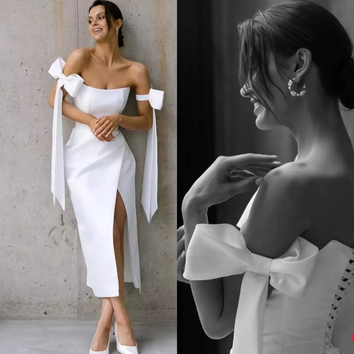 Customized White Satin Modern Sleeveless Fashion Wedding Dress Exquisite Bow Romantic Bridal Party Temperament Vestido De Novia