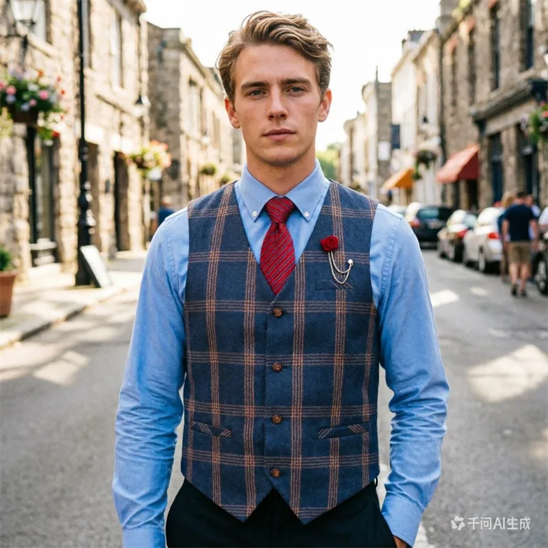 

Vintage Plaid Suit Vest for Men,a Fashionable Choice for British Style Business Leisure and Gentlemanly Style, in European Sizes