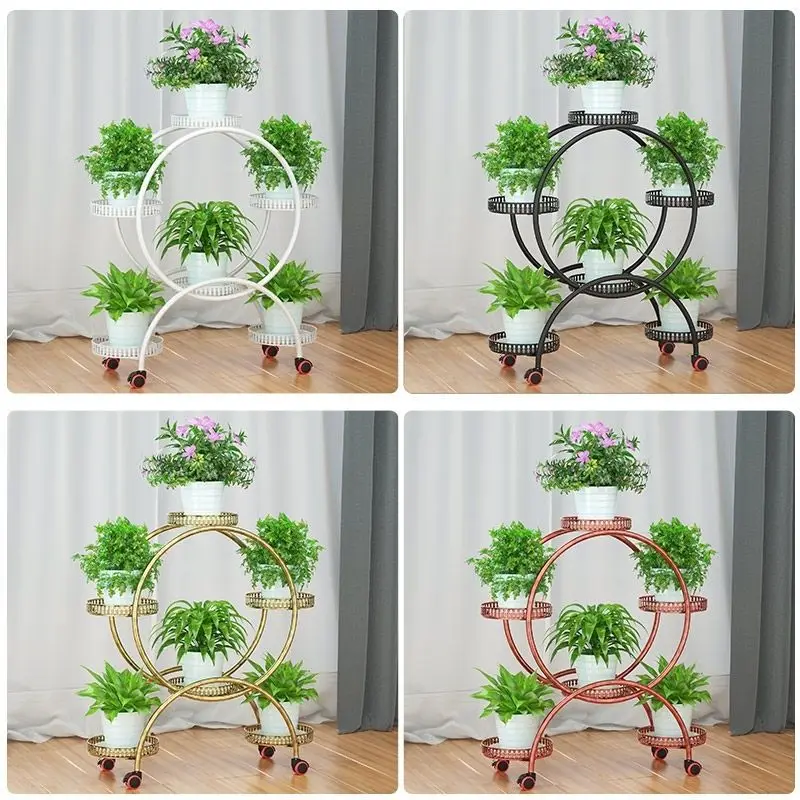 Cheap Portable Flower Stands with Wheels Metal Plant Holder Creative Flower Trays Organizer Large Storage Rack for Home Decor C