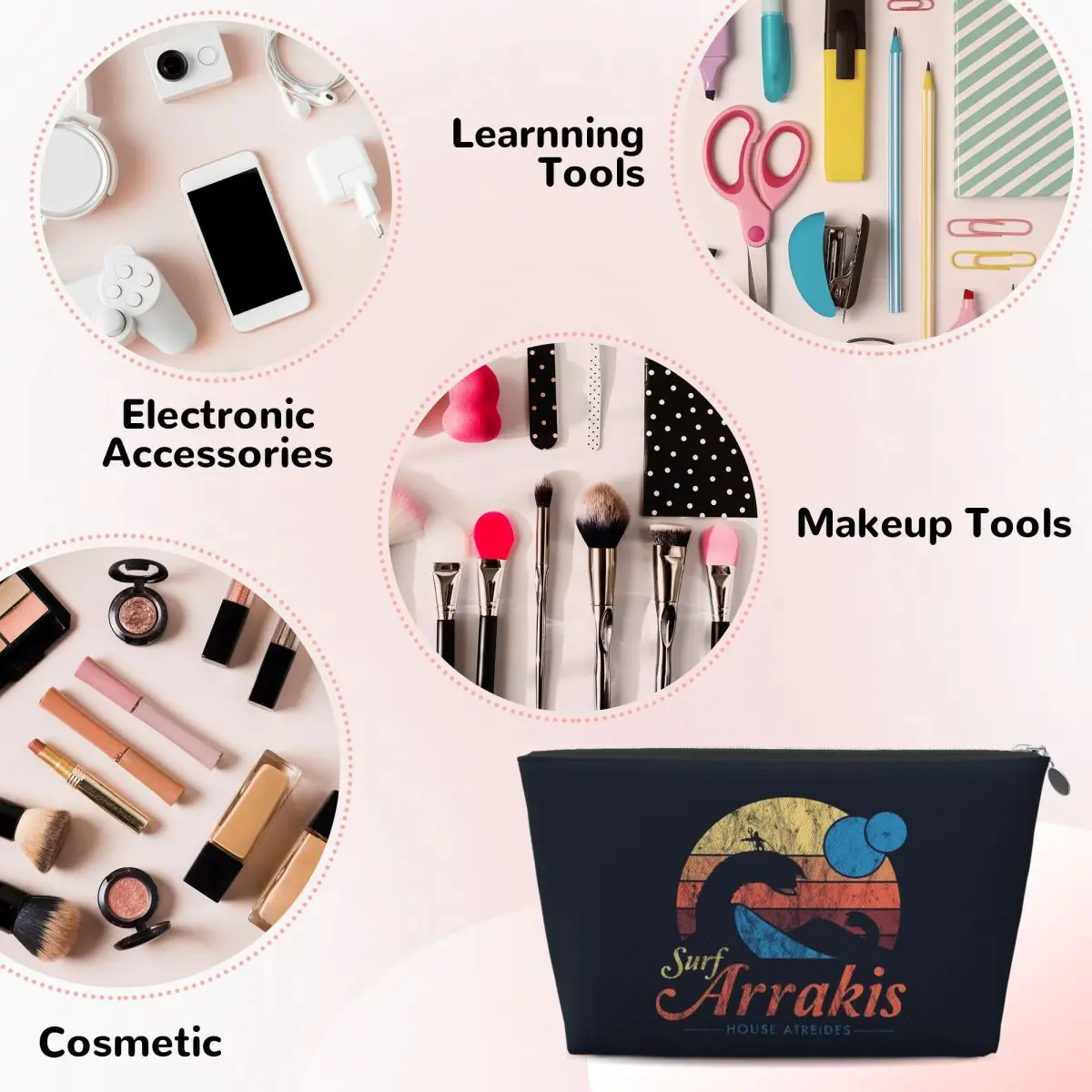 زيارة Arrakis المتعثرة تصفح الكثبان الرملية الخيال العلمي المرأة حقيبة مستحضرات التجميل السفر ماكياج المنظم الحقيبة أدوات الزينة تخزين Dopp عدة #4